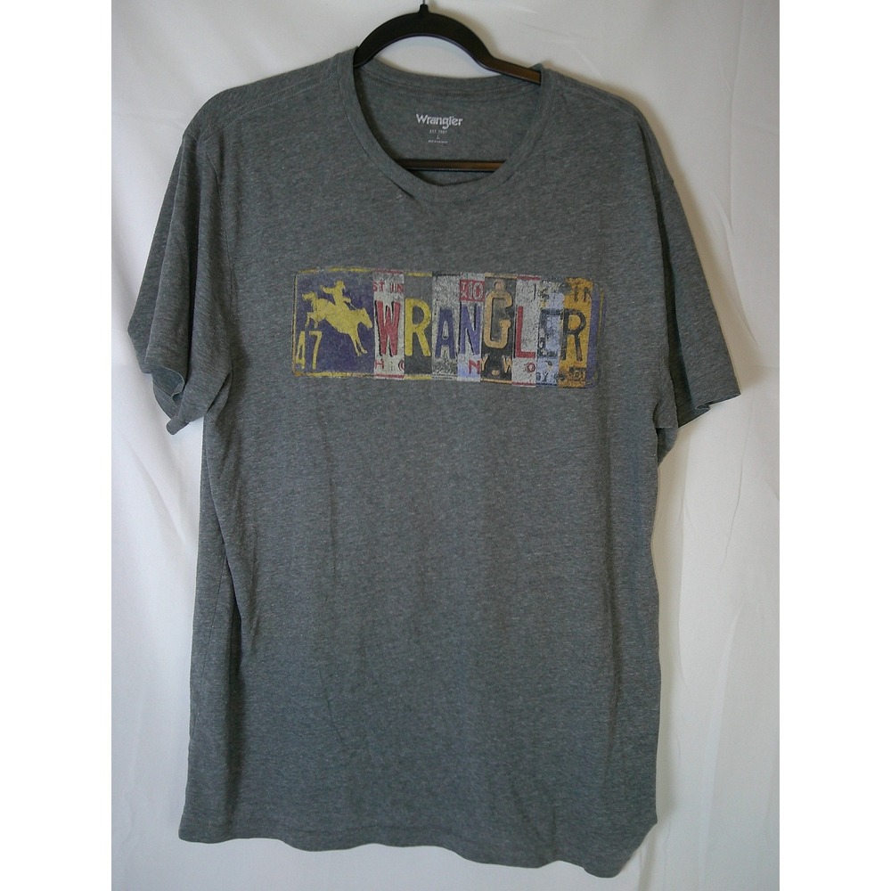 Wrangler Mens Gray License Plate Graphic T-Shirt Short Sleeve Crew Neck Large L